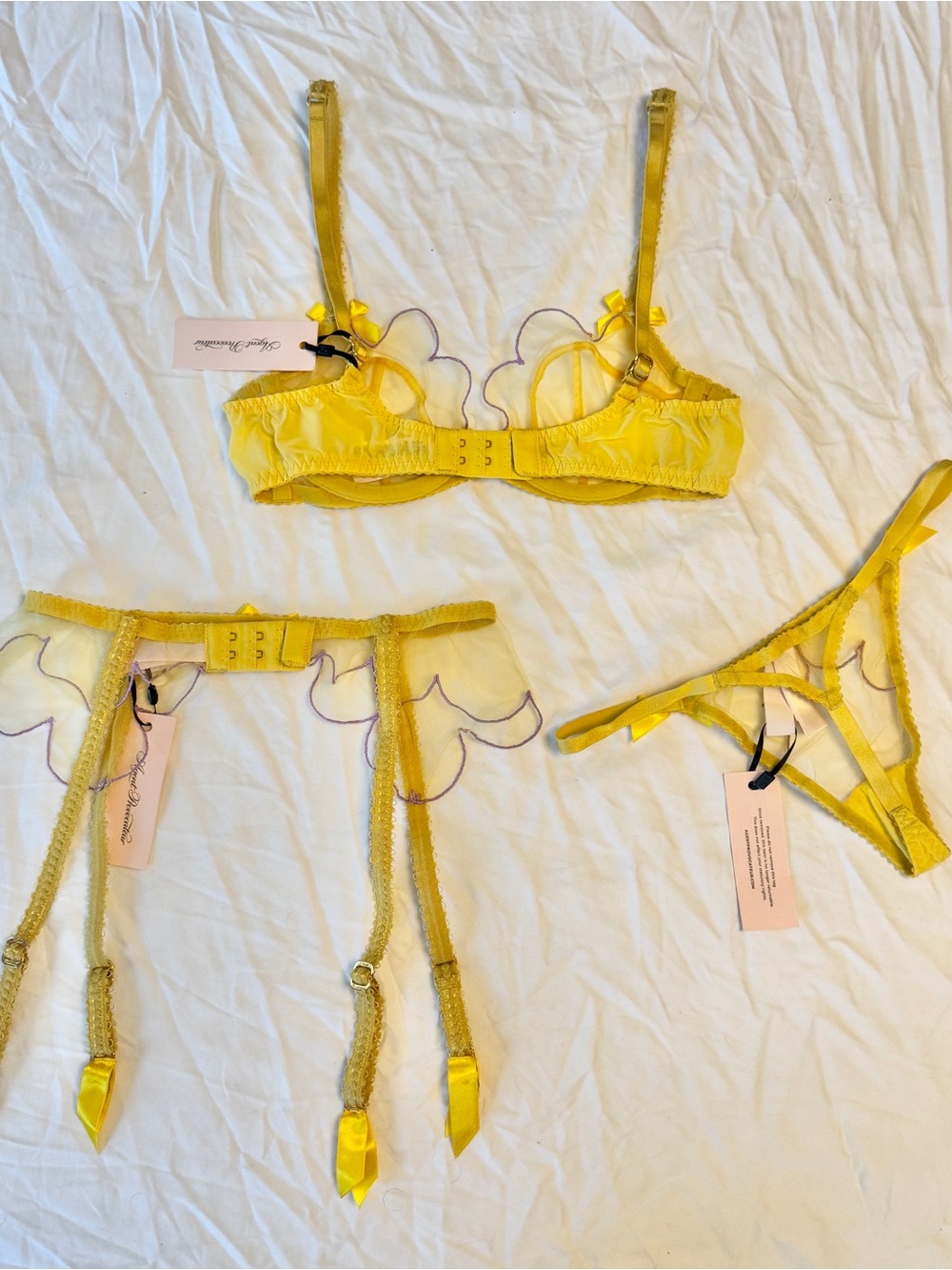 Agent Provocateur Yellow Sheer Embroidered Bra & Garter Set - Picture 4 of 9